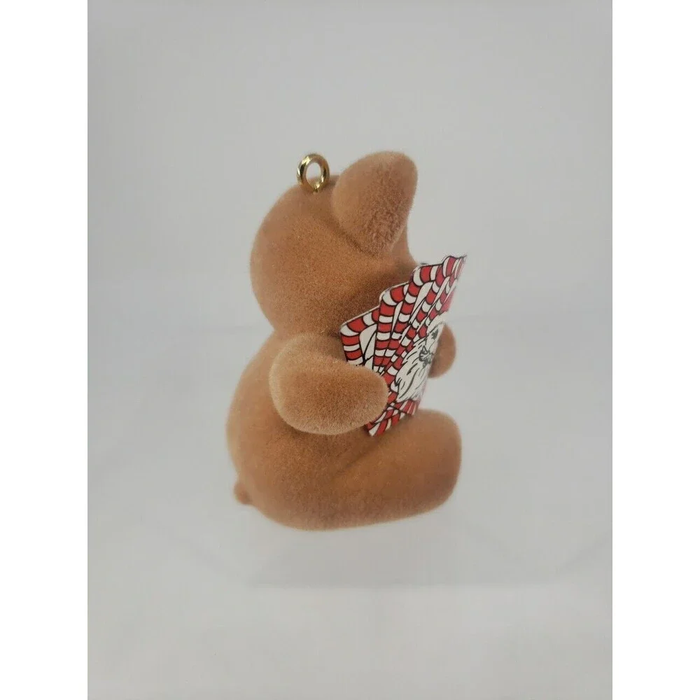 Hallmark BEARY Vintage Bear Ornament 1990 Santa Cards Flocked Christmas Holiday